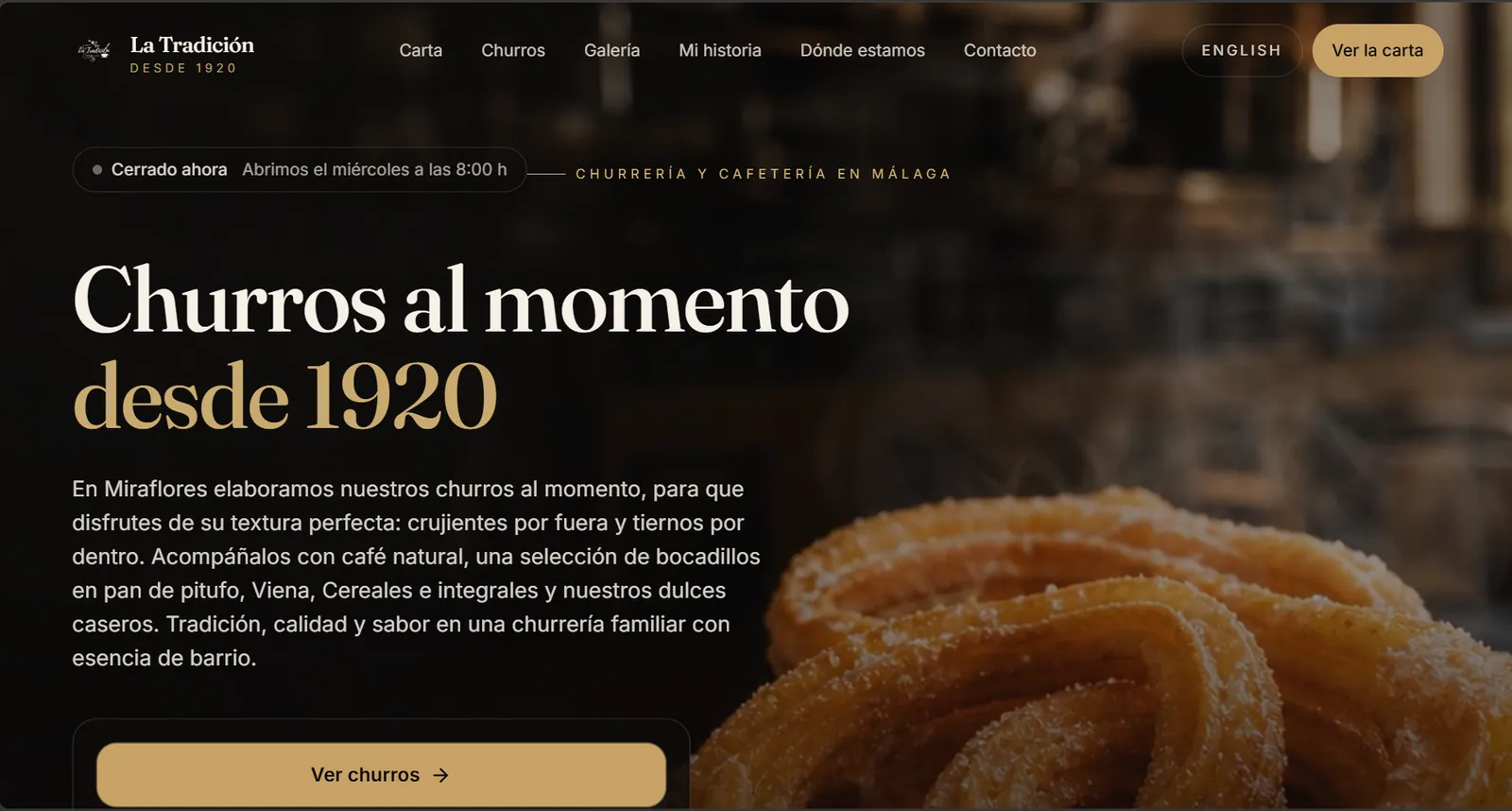Café La Tradición desde 1920 — Hero der Live-Website