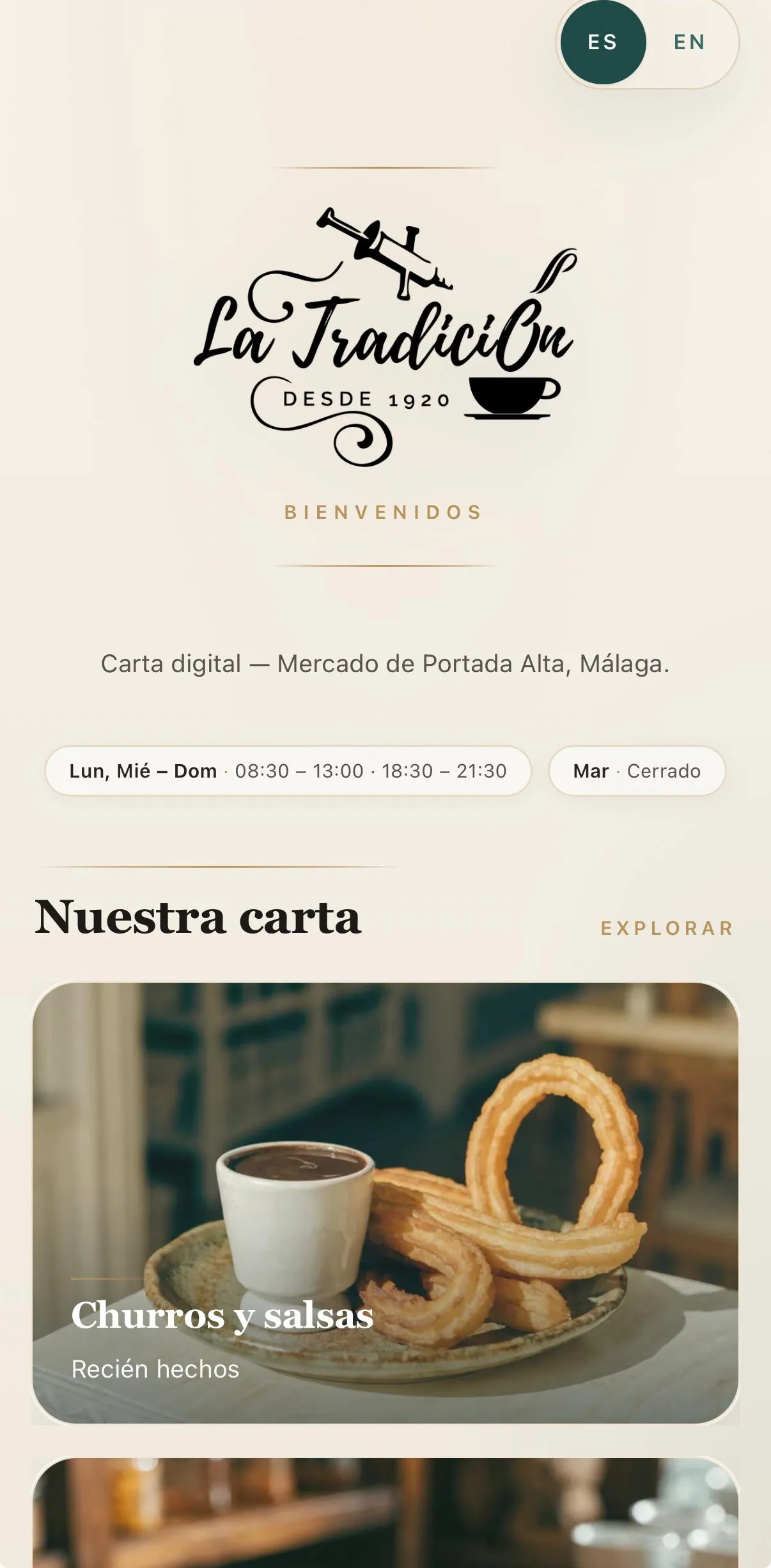 Digitale QR-Speisekarte am Smartphone im Markenlook des Lokals